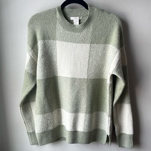 Christian Siriano Green Plaid Crew Neck Sweater